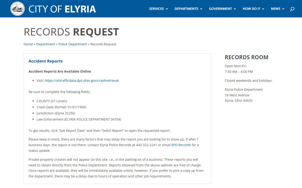 Elyria busted mugshots records request page