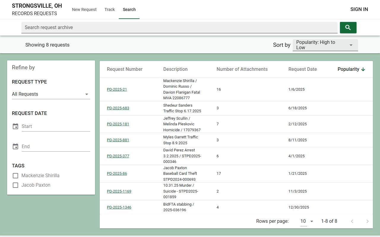 Strongsville busted mugshots records request portal