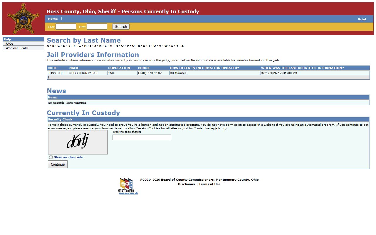 Ross County busted mugshots Miami Valley Jails system